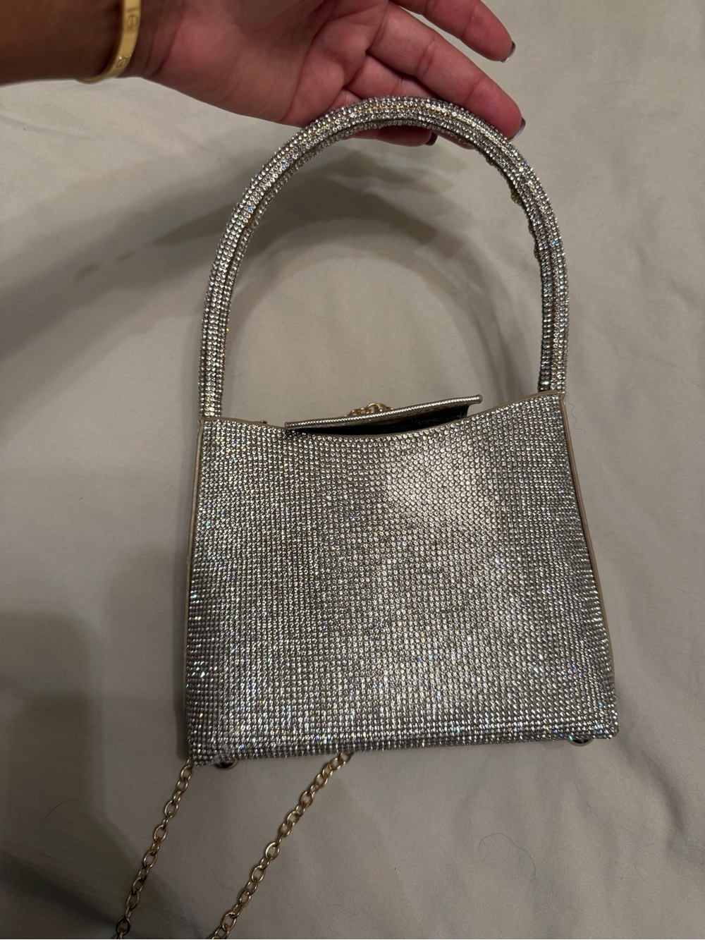 Silver Crystal Evening Top-Handle Bag with crossbody strap